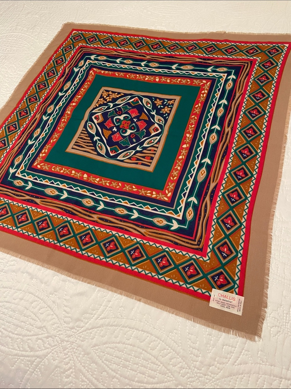 Vintage CHALLIS BY Berkshire Polyester Vibrant Geometric Pattern Scarf ITALY